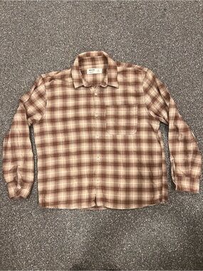 Hollister Relaxed Fit Flannel Shirt Men’s M Brown Plaid Button Up Soft Cotton